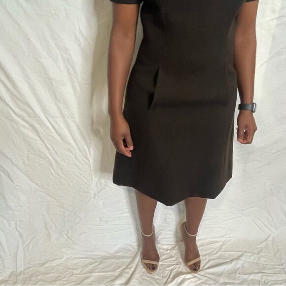 Vintage Chocolate Brown A-line MIDI Dress with pockets - Picture 7 of 11